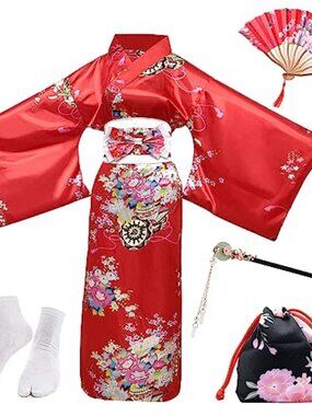 PLULON 5Pcs Japanese kimono for women, Robe Geisha Yukata Dress Blossom Satin